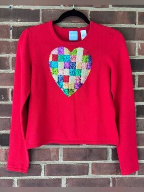 Smitten by Michael Simon Women’s Red Sweater Sequin Patchwork Heart Size M